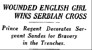 New York Times newspaper clipping reporting Flora Sandes' decoration for her service in the Serbian Army.