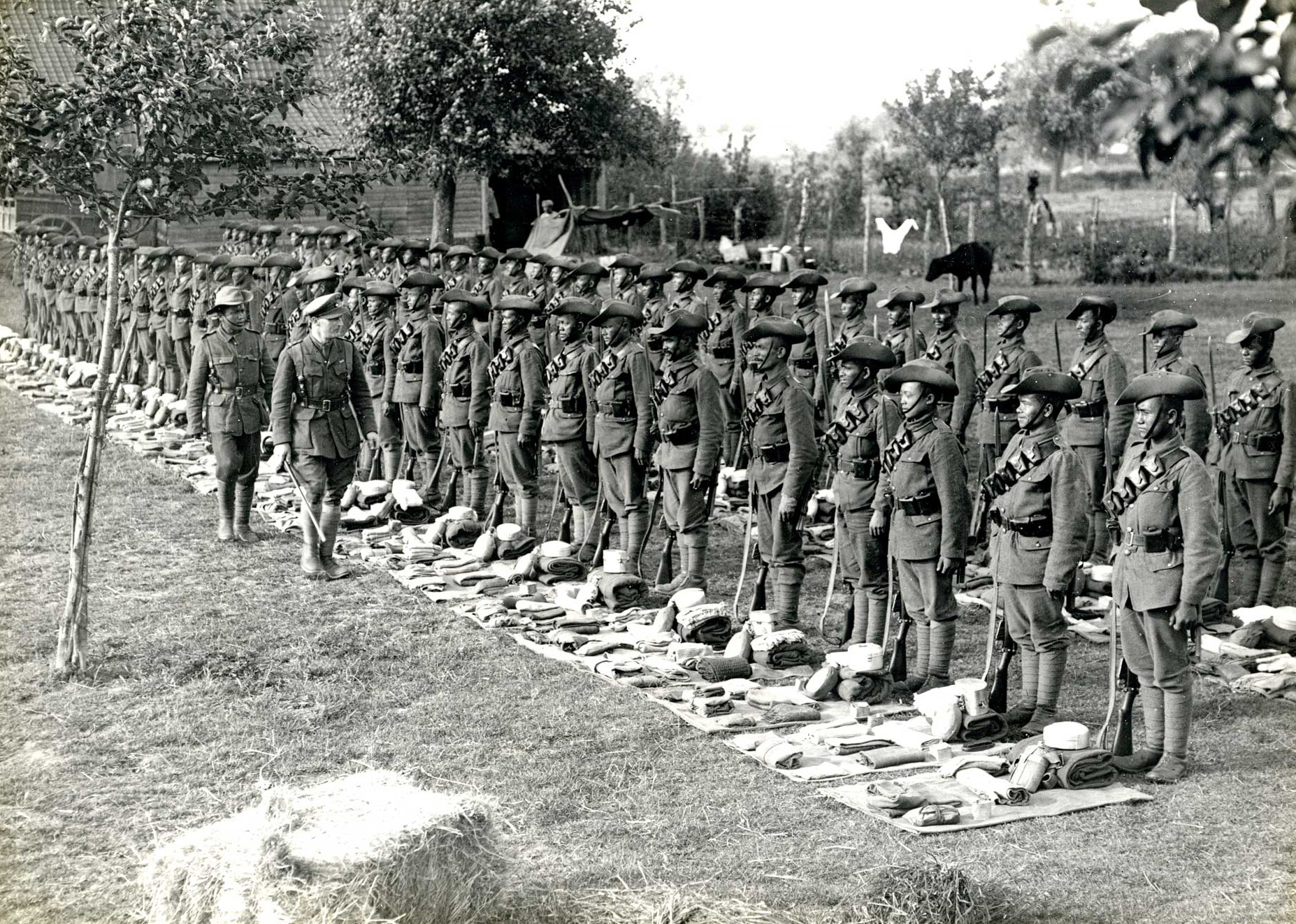 1st battalion of the 4th Ghurkha Rifles lined up for kit inspection.
