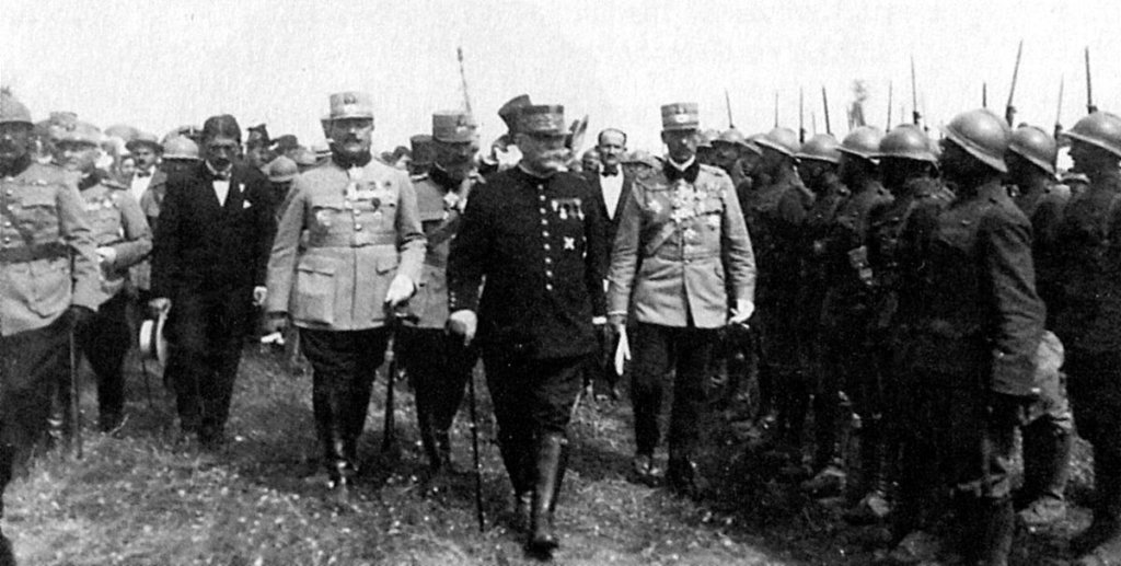Marshal Joffre inspecting Romanian troops during WWI. Source: Wikipedia.