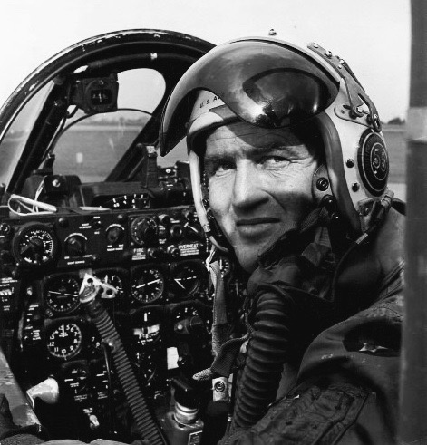 Captain Day in the cockpit of a Republic F-84F Thunderstreak, circa 1956.