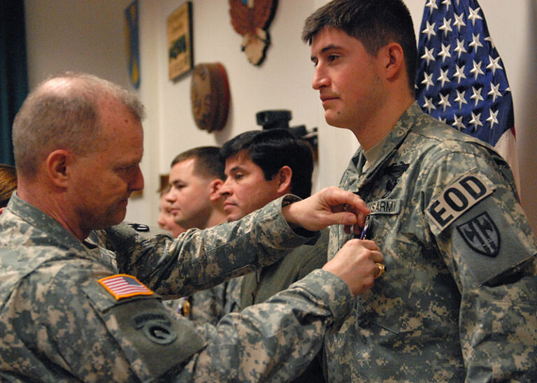 A soldier is awarded the Purple Heart during a ceremony on Coleman Barracks.
