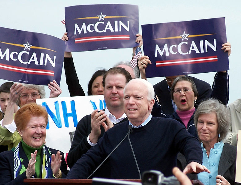 McCain formally announces his candidacy for president in Portsmouth, New Hampshire, 2007