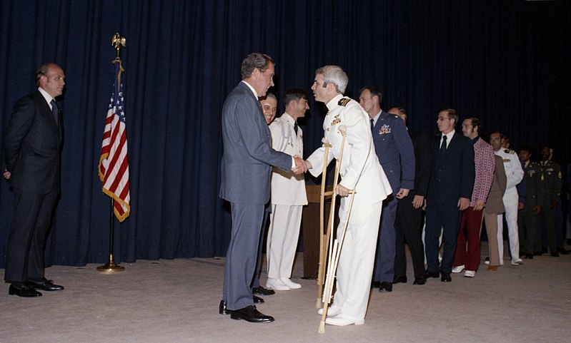 President Richard Nixon Greets Former Vietnam Prisoner of War John McCain, Jr. at a Pre-POW Dinner Reception, 5/24/1973