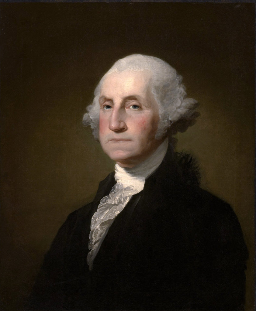 Portrait of George Washington (1732–99) based on the uncompleted Antheneum portrait by Stuart.