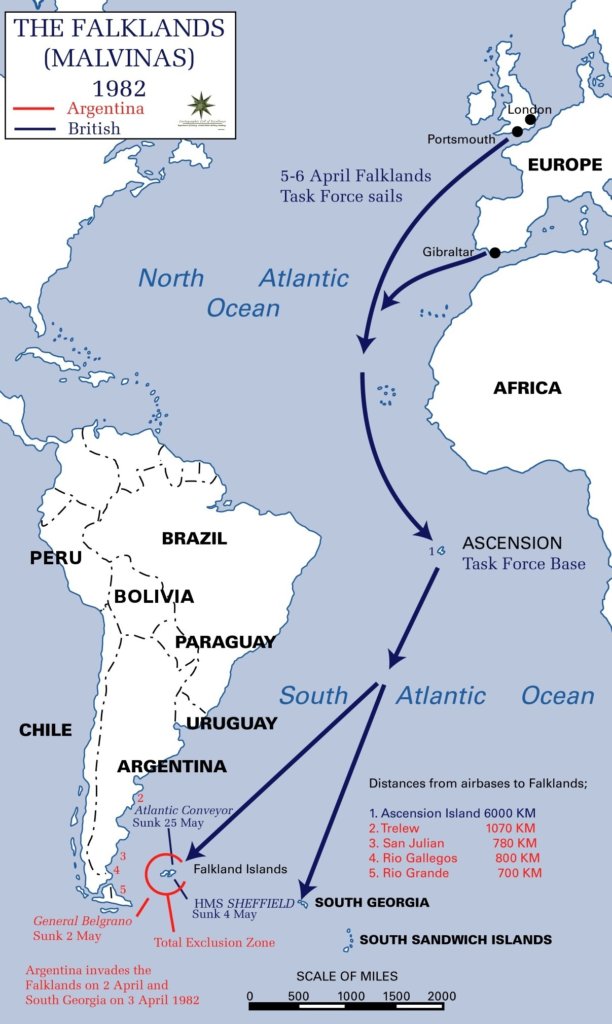Map of the Falklands War.