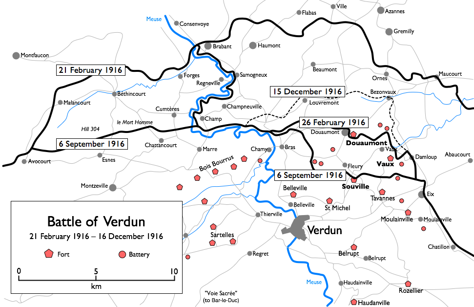 Map of the Battle of Verdun, 1916.