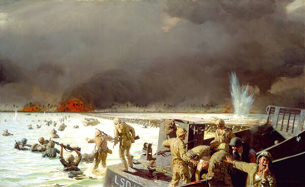 "Tarawa, South Pacific, 1943" painting by Sergeant Tom Lovell, USMC. Imge courtesy of Marine Corps Combat Art Collection.