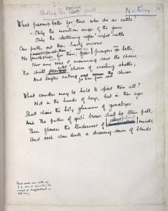 A scan of a final draft of Anthem for Doomed Youth by Wilfred Owen, penned by the author.