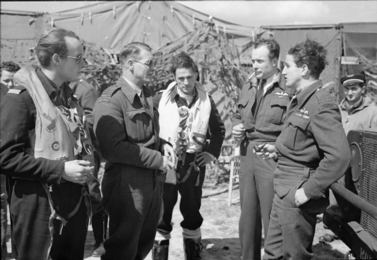 Malan (second from left), RAF and Free French officers on D-Day