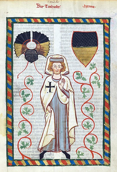 Tannhäuser in the habit of the Teutonic Knights, from the Codex Manesse. Image courtesy of Wikipedia.