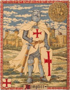 A tapestry of Louis of Burgundy in Knight Templars attire. Image courtesy of Wikipedia.