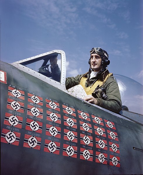 Gabreski in the cockpit of his P-47 after his 28th victory